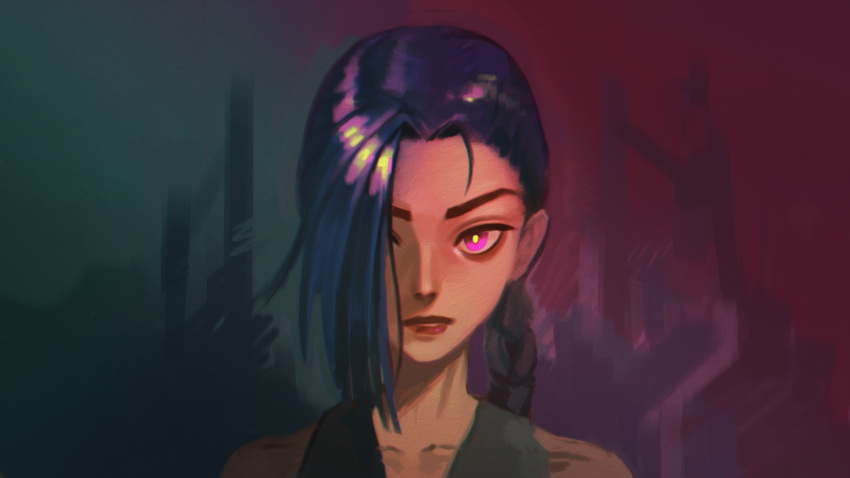 1girl, asymmetrical_bangs, bangs, bare_shoulders, blue_hair, braid, collarbone, gimseol
