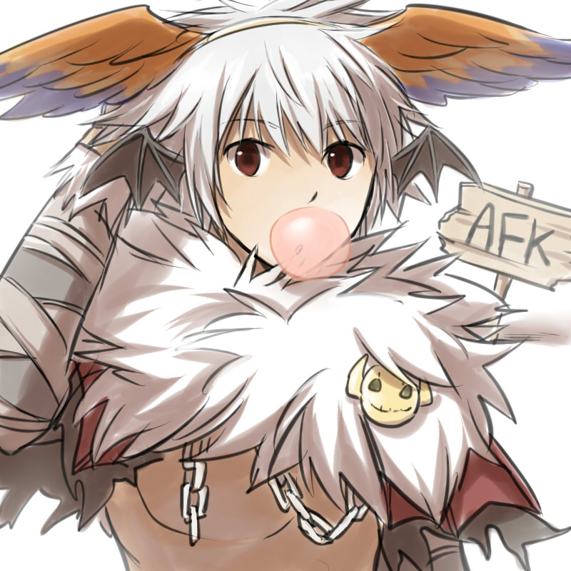1boy, afk, bangs, bat_wings, black_wings, blue_wings, brown_jacket, chain