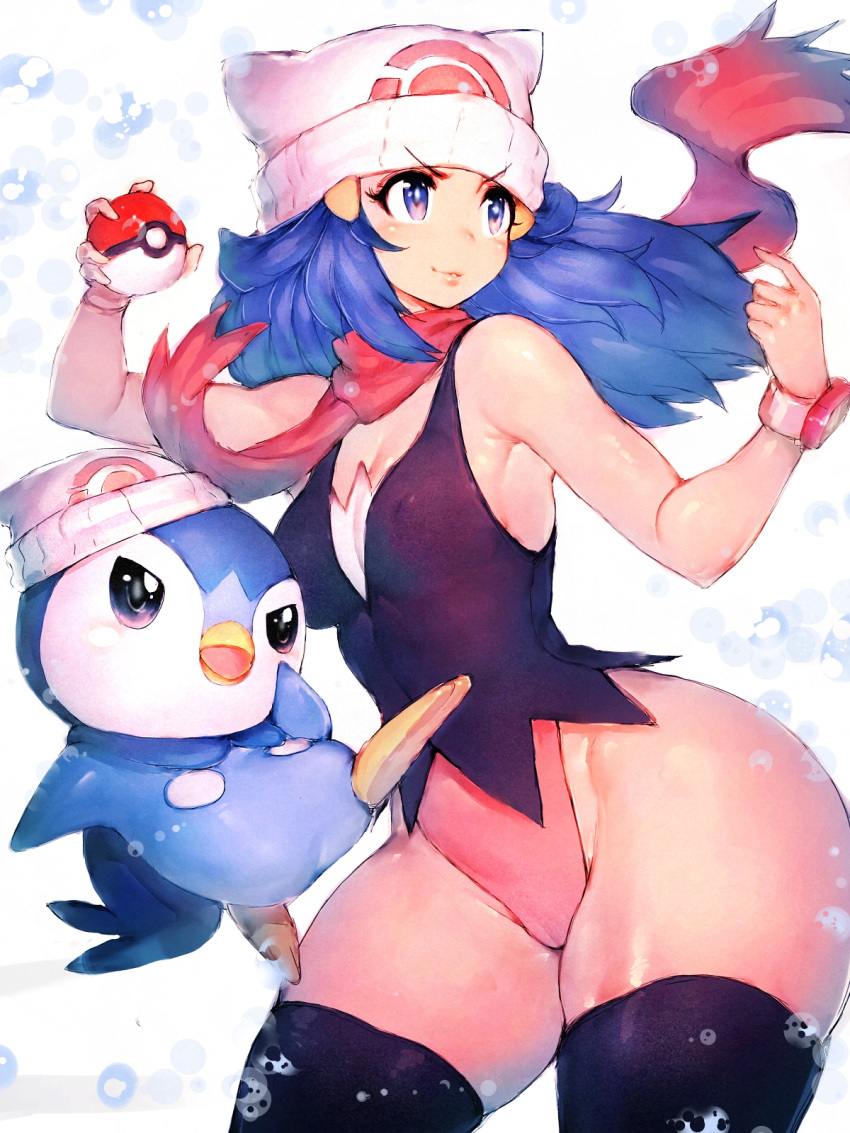 1girl, black_legwear, blue_background, blue_eyes, blue_hair, blush, breasts, cropped_legs