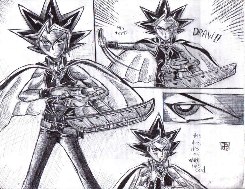 character, comic, duel_disk, dxoz, eyes, motou_yugi, yami_yugi, yu-gi-oh!