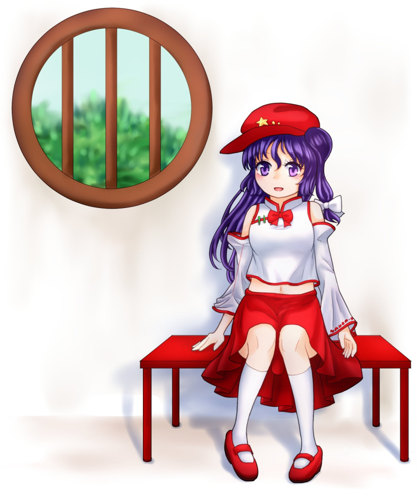 1girl, bare_shoulders, bow, breasts, cabbie_hat, detached_sleeves, eyebrows_visible_through_hair, eyelashes