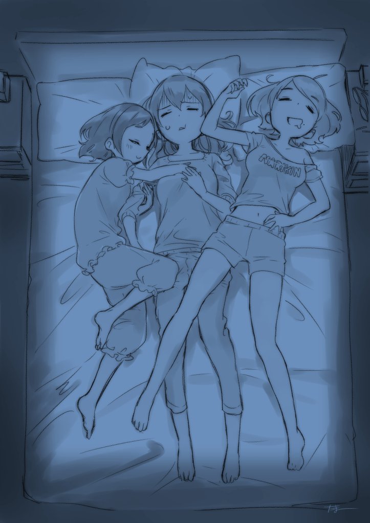 bed, dark_room, drooling, hug, idolmaster, idolmaster_cinderella_girls, muramatsu_sakura, new_wave_(idolmaster)