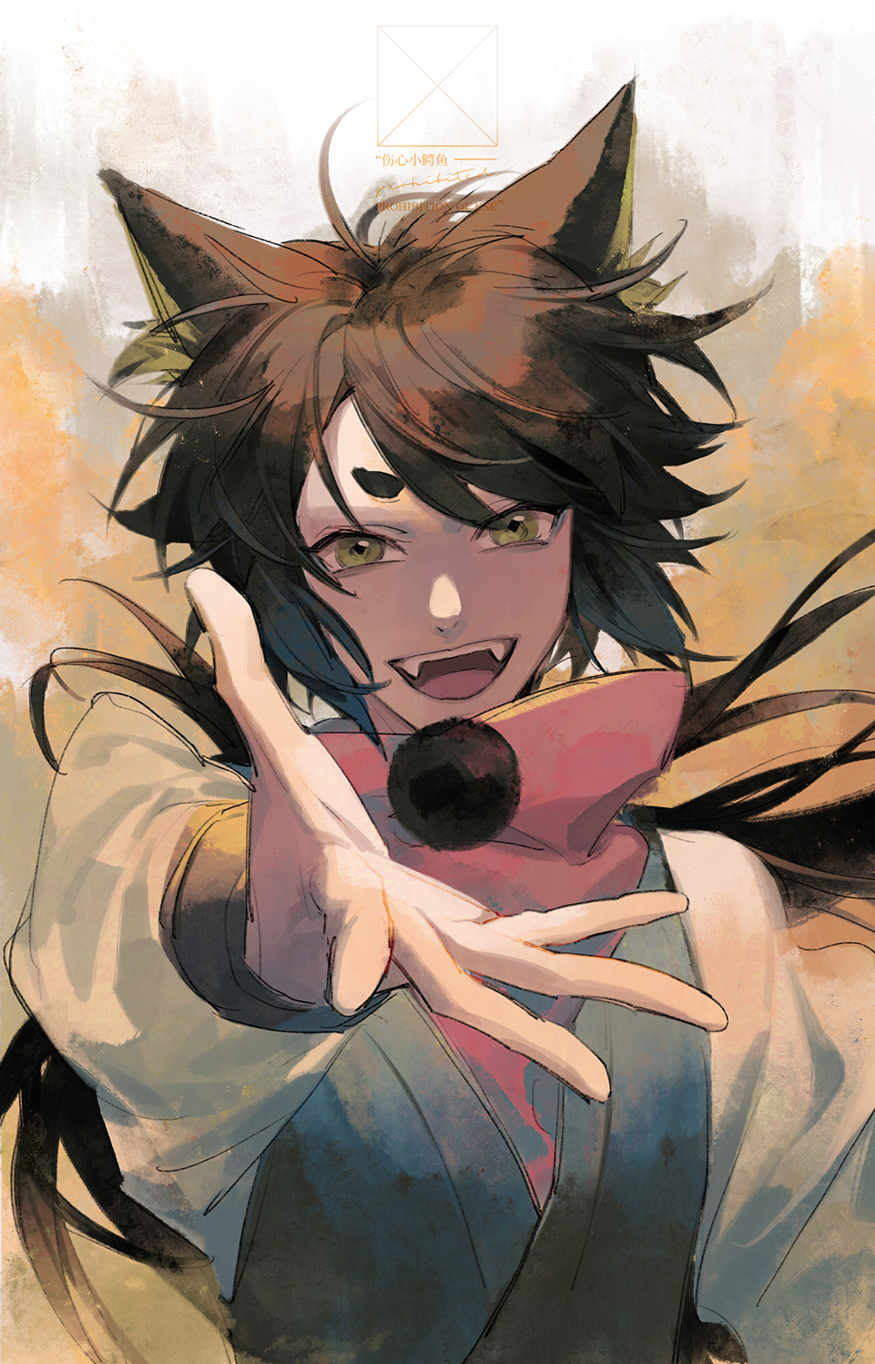 1boy, animal_ear_fluff, animal_ears, bangs, bean_mr12, black_hair, cat_boy, cat_ears