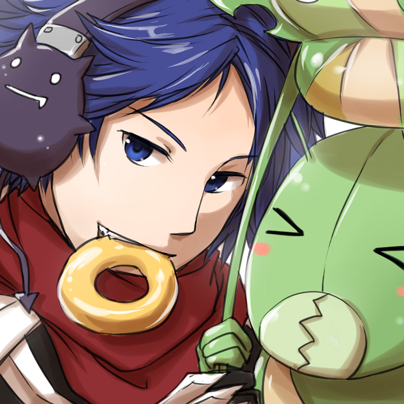 >_<, 1boy, armor, assassin_cross_(ragnarok_online), bangs, black_shirt, blue_eyes, blue_hair