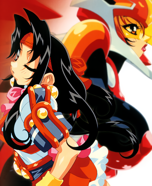 1990s_(style), 1girl, akihabara_dennou_gumi, black_hair, breasts, earrings, headband, helmet