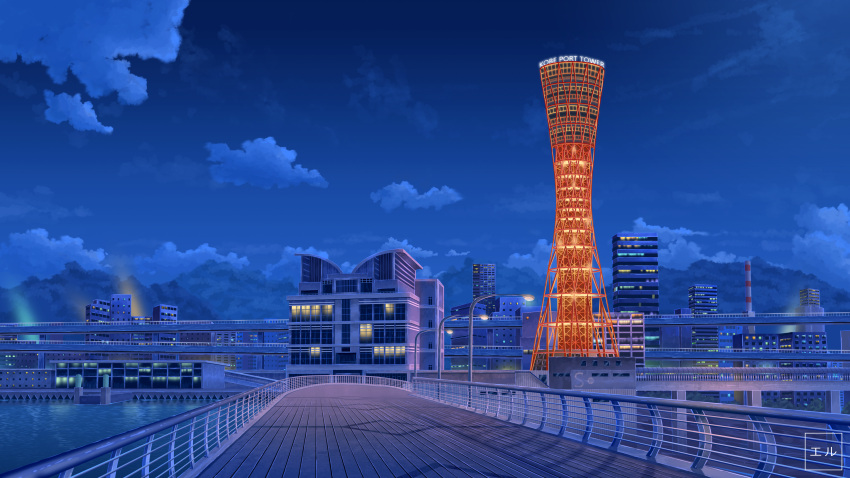 absurdres, artist_name, building, city, cityscape, clouds, commentary_request, eru_(erutwd)