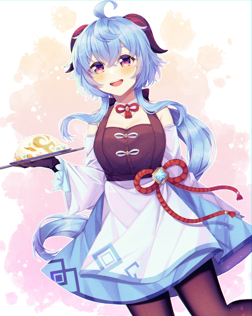absurdres, ahoge, alternate_costume, apron, bangs, bare_shoulders, black_gloves, black_legwear