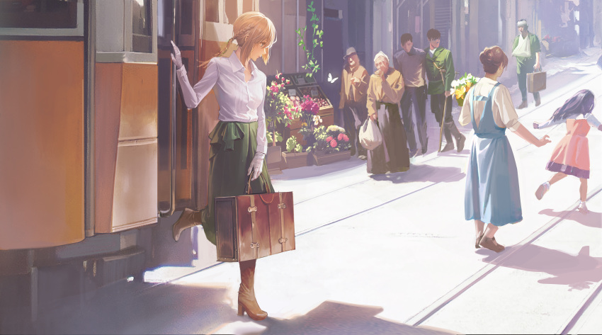 4boys, 4girls, absurdres, blonde_hair, boots, braid, bug, butter_squid