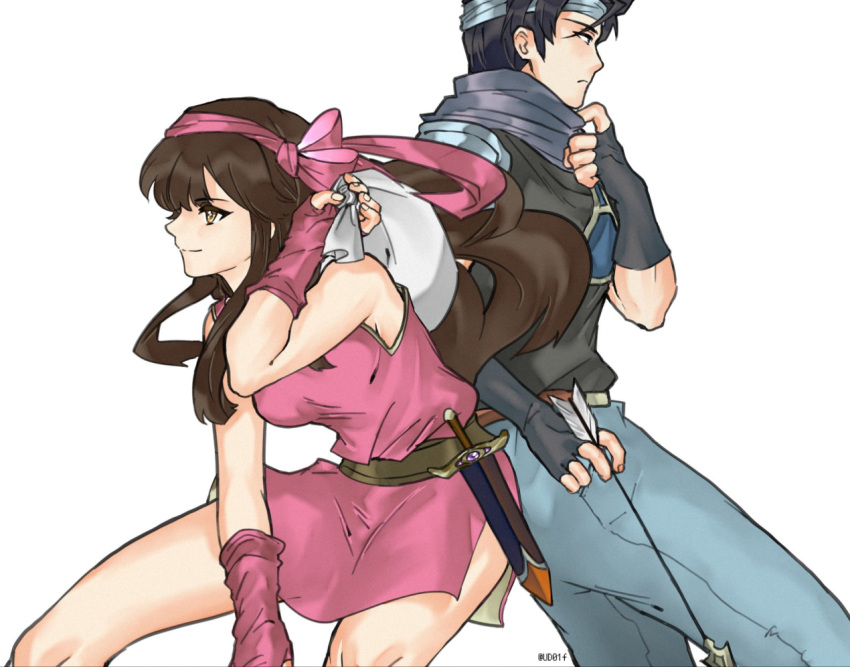 1boy, 1girl, asaello_(fire_emblem), black_hair, brown_hair, daisy_(fire_emblem), fire_emblem, fire_emblem:_genealogy_of_the_holy_war
