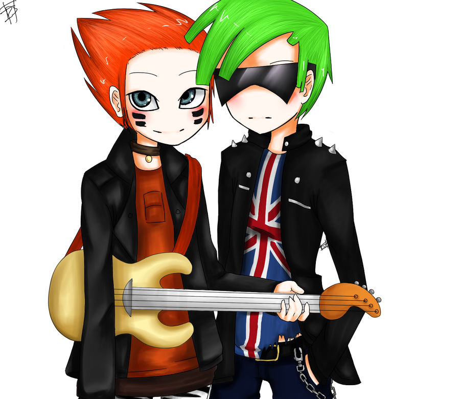 alternate_costume, alternate_hairstyle, artist_request, electric_guitar, ferb_fletcher, green_hair, guitar, heavy_metal