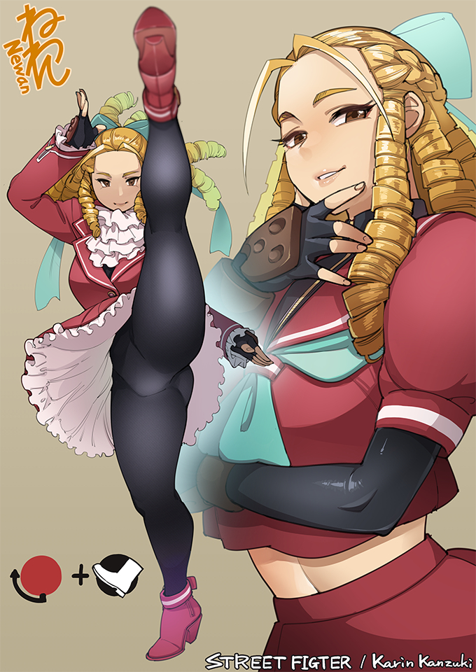 1girl, antenna_hair, aqua_ribbon, ascot, black_legwear, blonde_hair, character_name, commentary_request