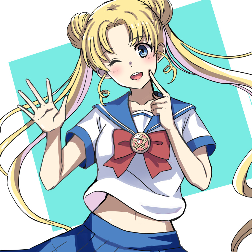 1girl, absurdres, bishoujo_senshi_sailor_moon, blonde_hair, blue_eyes, blue_skirt, collarbone, commentary_request