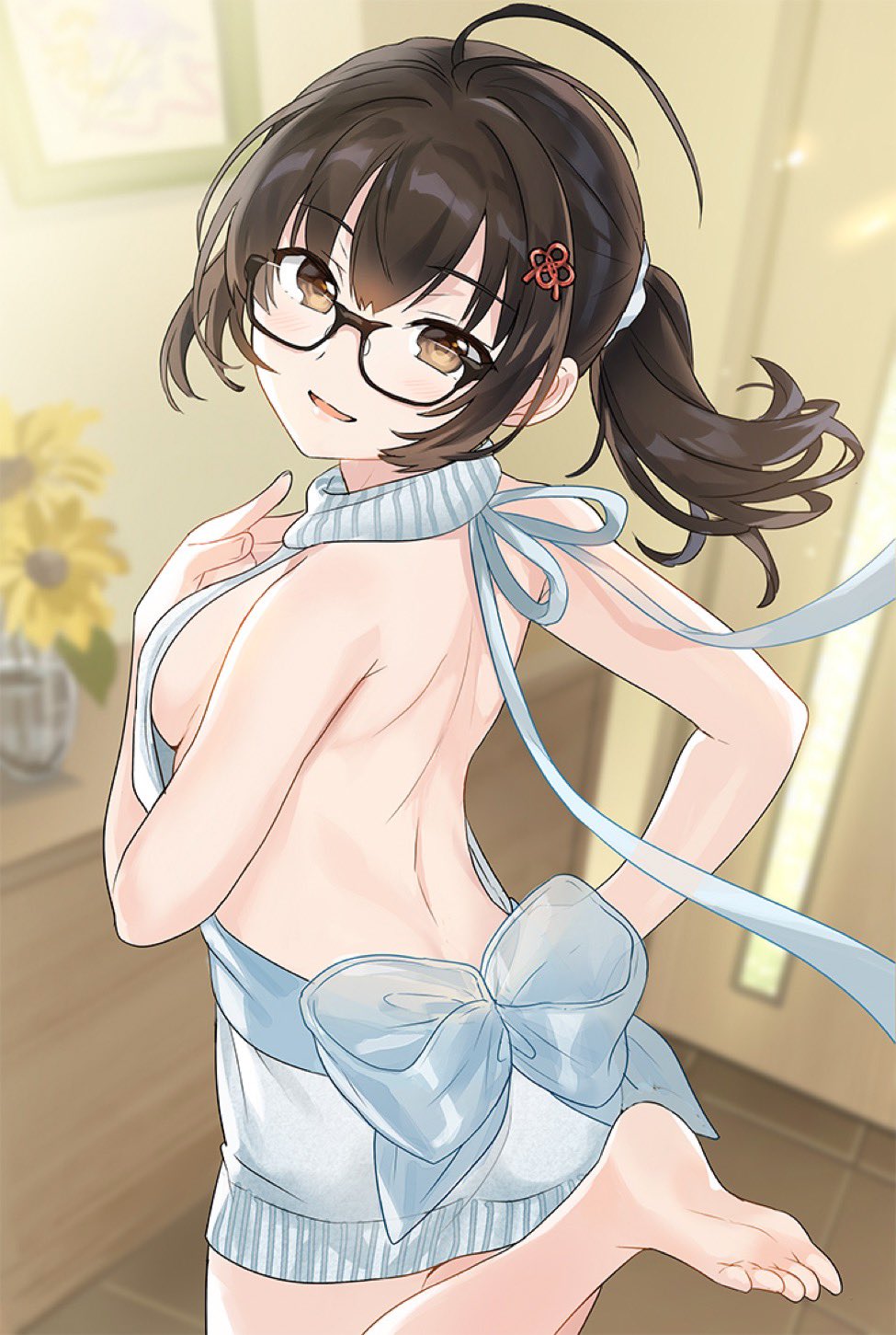 "rouhou"_ore_no_iinazuke_ni_natta_jimiko_ie_dewa_kawaii_shikanai., 1girl, ahoge, back, backless_outfit, bangs, bare_arms, bare_shoulders