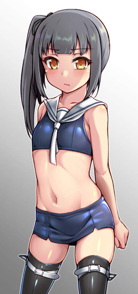 1girl, alternate_costume, bare_arms, bare_shoulders, black_legwear, blue_skirt, blush, bodysuit