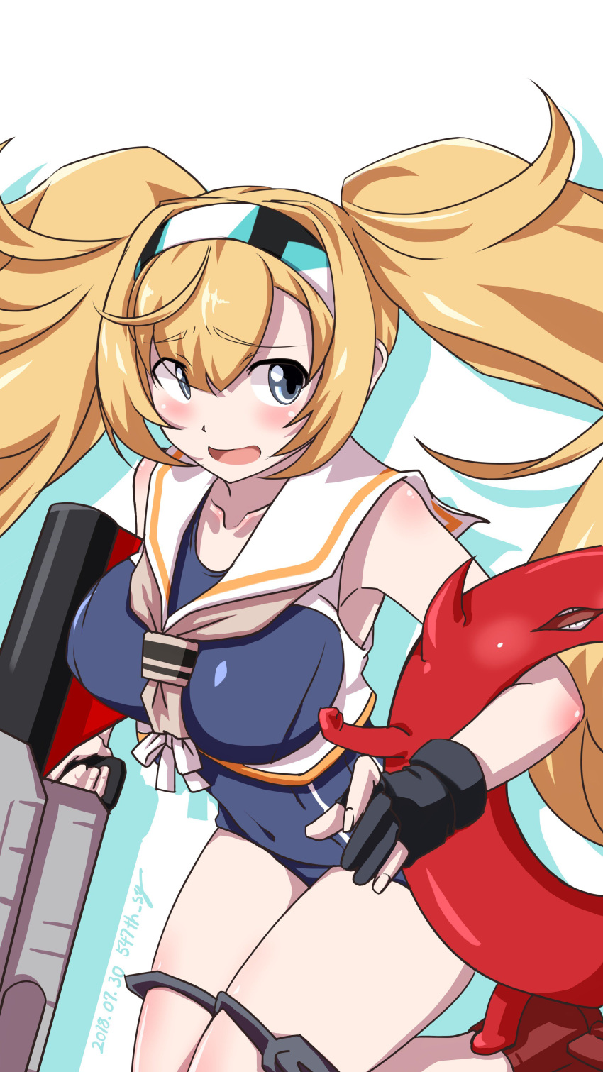 1girl, 547th_sy, absurdres, abyssal_ship, black_gloves, blonde_hair, blue_eyes, breast_cutout