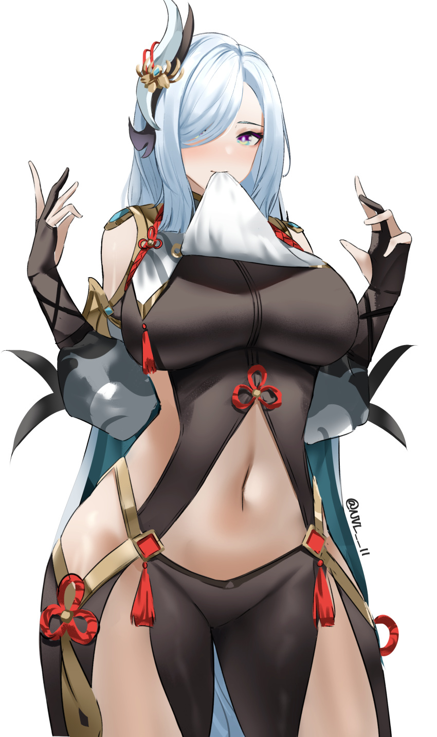 1girl, absurdres, bodysuit, breast_curtains, breasts, bridal_gauntlets, clothing_cutout, cowboy_shot