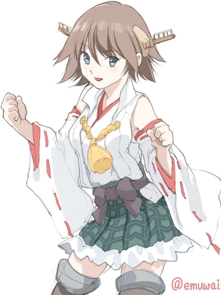 1girl, boots, brown_hair, commentary_request, contrapposto, cowboy_shot, detached_sleeves, emuwai