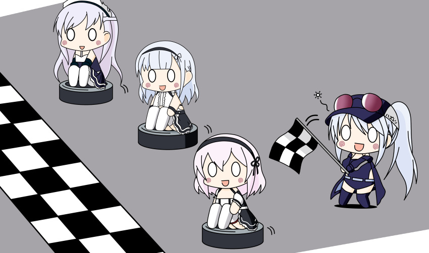 0_0, 4girls, :d, absurdres, azur_lane, belfast_(azur_lane), belt, black_dress