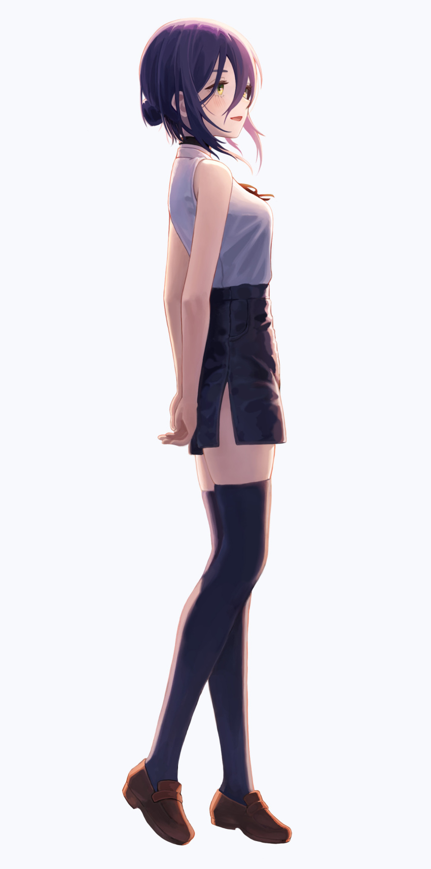 1girl, absurdres, alohayuja, arms_behind_back, bag, black_legwear, black_skirt, breasts