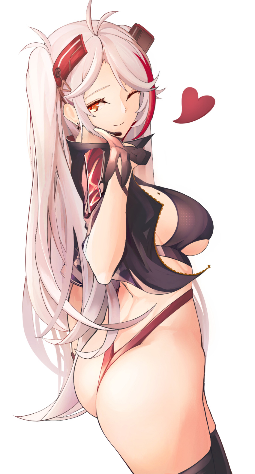 1girl, ass, azur_lane, breasts, clothing_cutout, cropped_shirt, earpiece, earrings