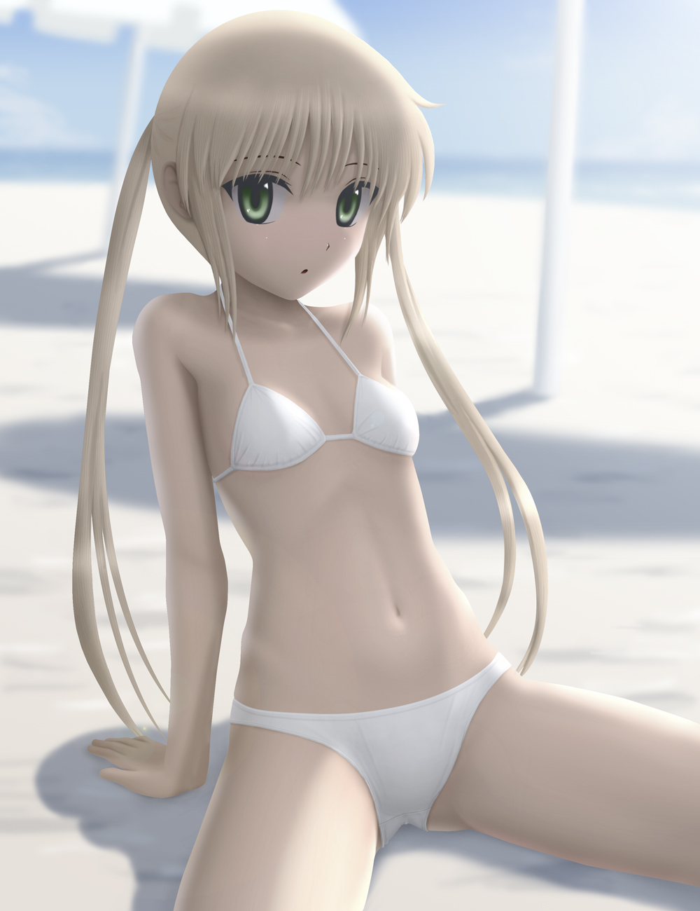 bikini, blonde_hair, flat_chest, green_eyes, hayate_no_gotoku!, highres, sanzen'in_nagi, sanzen'in_nagi