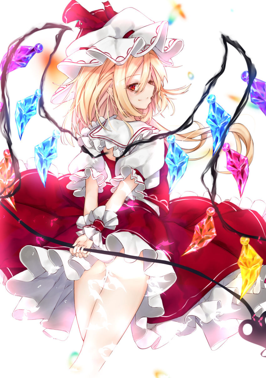 1girl, absurdres, arms_behind_back, ass, blonde_hair, calpis118, crystal, eyebrows_visible_through_hair