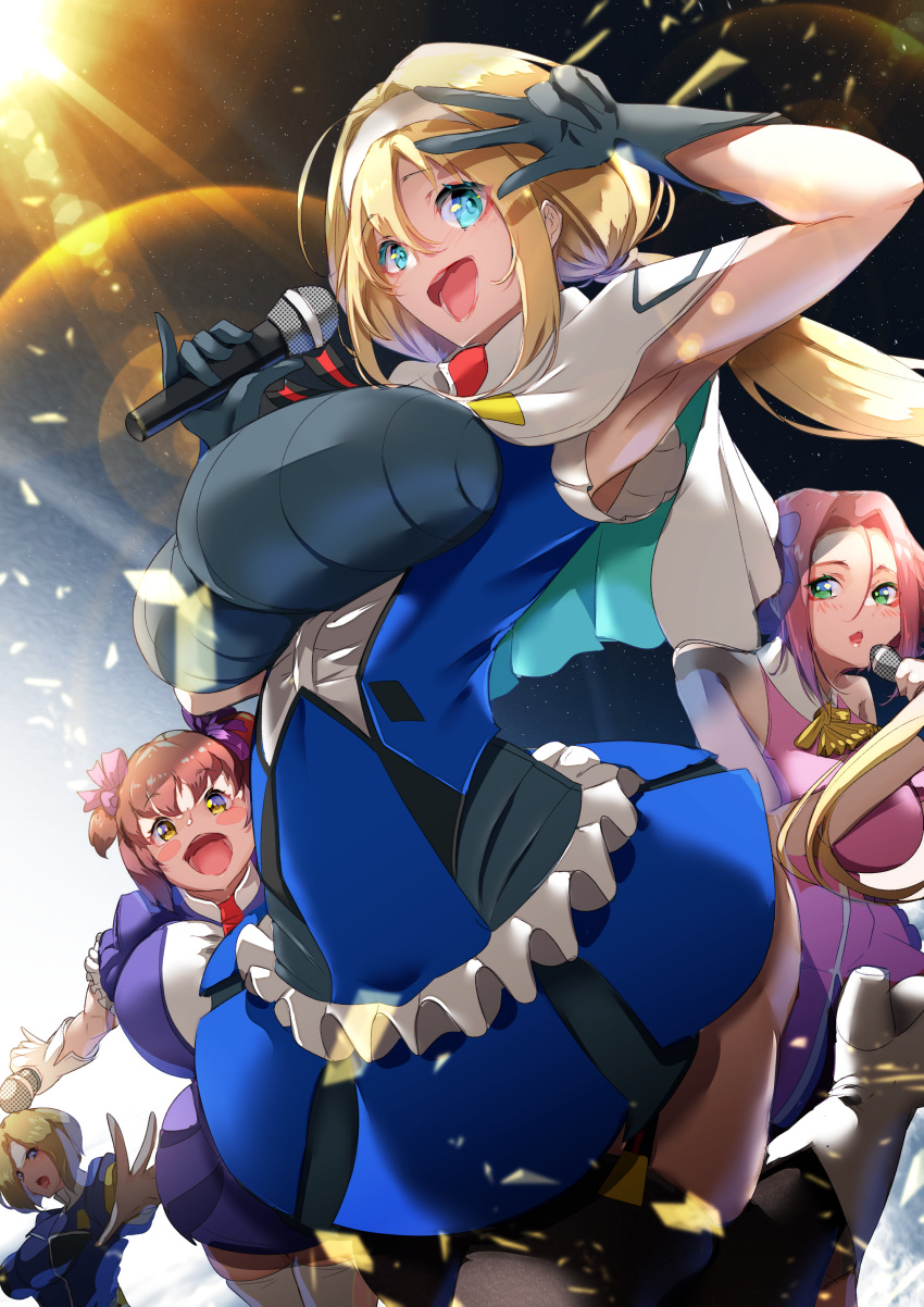 4girls, absurdres, adapted_costume, blonde_hair, blue_eyes, breasts, capelet, code_geass