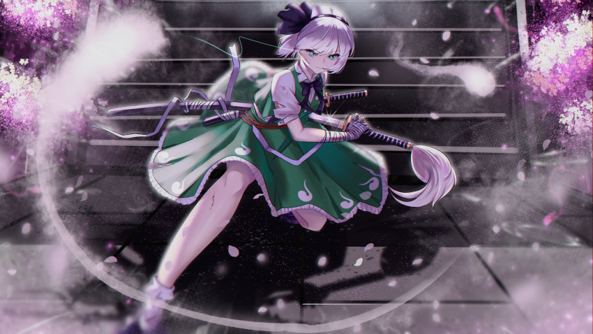 1girl, :|, absurdres, ahoge, bandaged_arm, bandages, bangs, belt