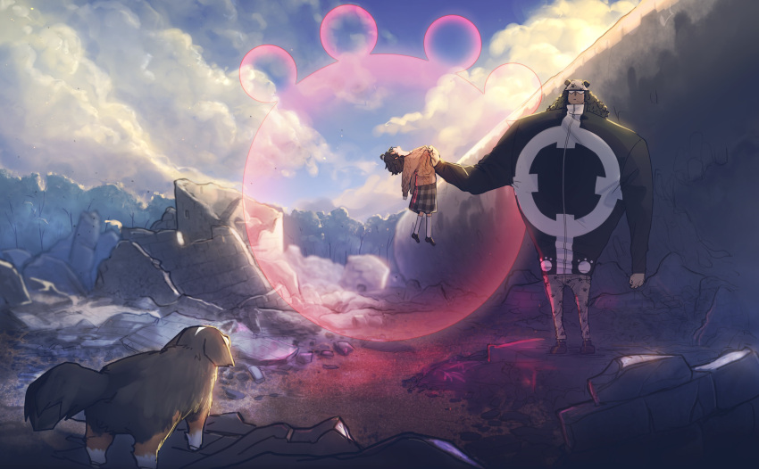 1boy, 1girl, absurdres, animal, animal_ears, bangs, bartholomew_kuma, bear_ears