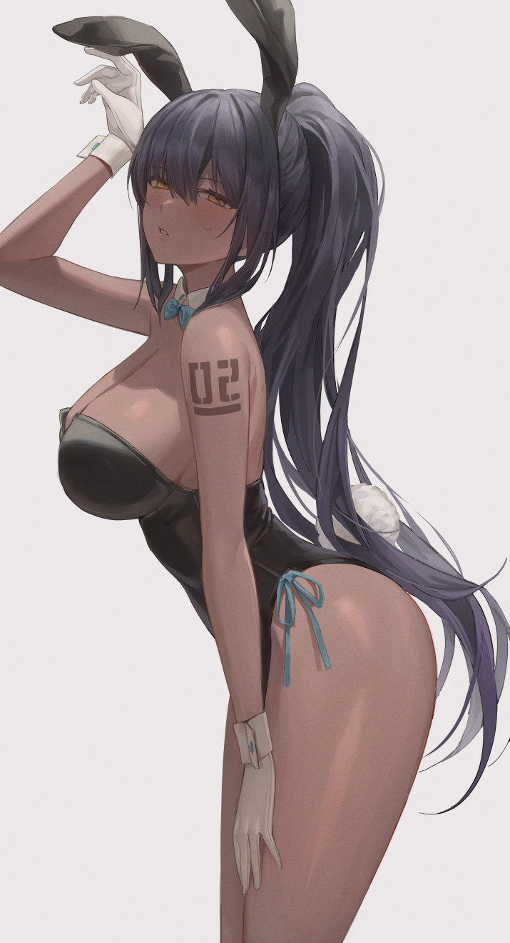 1girl, animal_ears, aqua_ribbon, arm_up, bangs, banned_artist, bare_arms, bare_legs