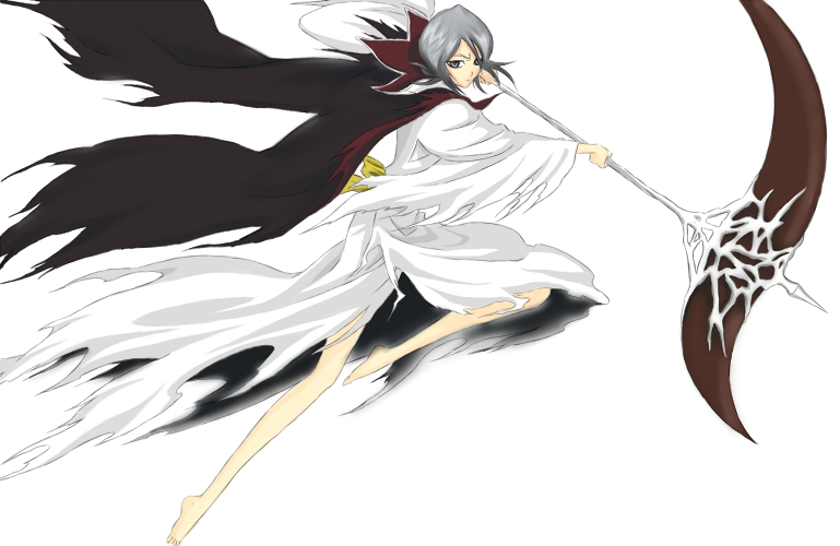 bleach, dark_rukia, grey_hair, kuchiki_rukia, scythe, weapon, youyou_(yaojing)