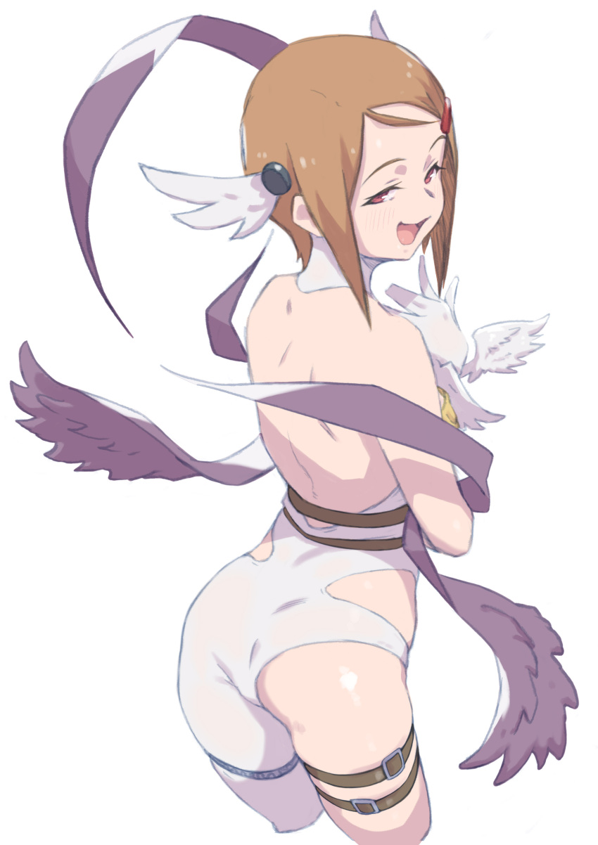 1girl, absurdres, angewomon, arad_baranga, ass, back, blush, brown_hair