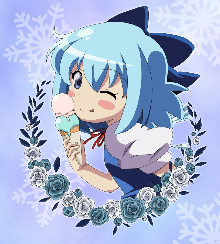 1girl, bangs, blue_background, blue_bow, blue_dress, blue_eyes, blue_flower, blue_hair