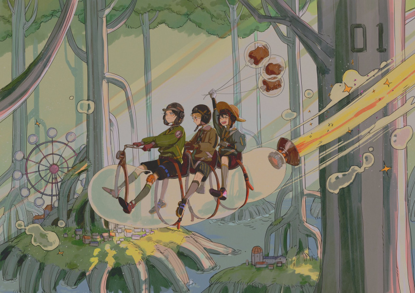 3boys, :d, ^_^, akihare, balloon, brothers, bubble, closed_eyes