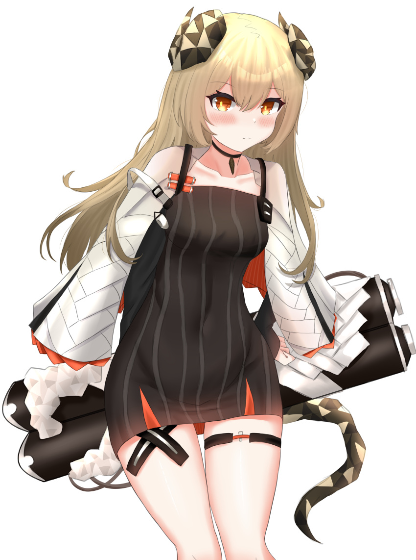 1girl, absurdres, alternate_hairstyle, arknights, bangs, black_choker, black_dress, blonde_hair