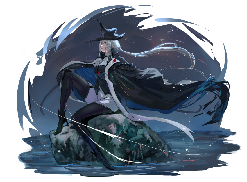 1girl, absurdres, arknights, ascot, black_cape, black_dress, black_footwear, black_gloves