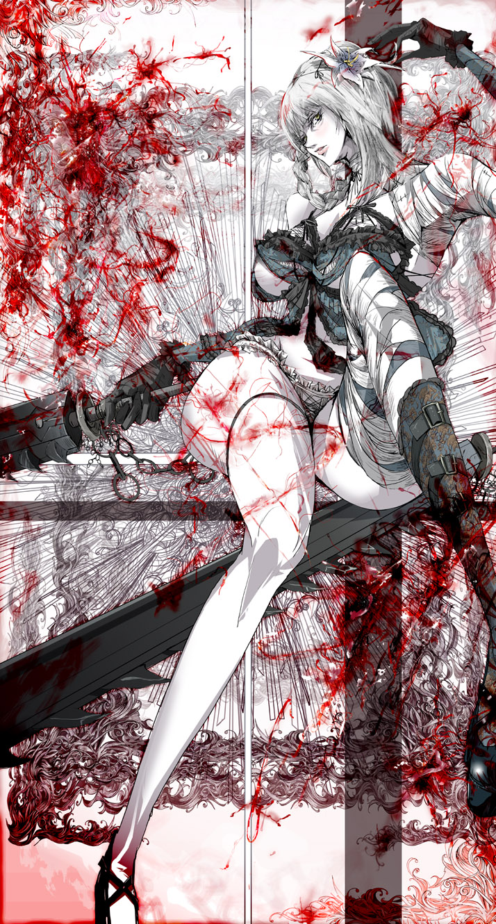 bad_perspective, breasts, flower, frilled_panties, frills, gloves, high_heels, highres