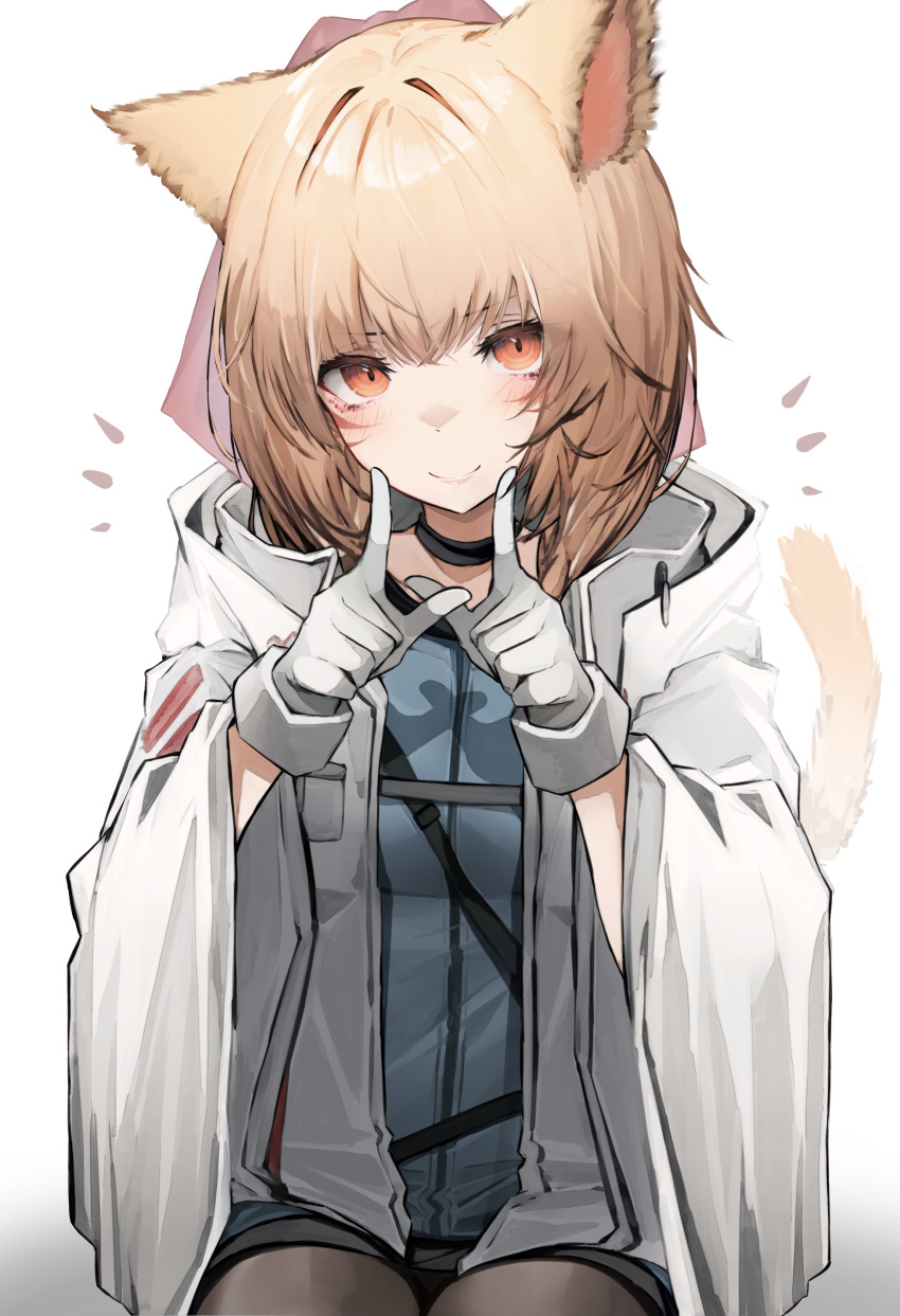 1girl, absurdres, animal_ears, arknights, bangs, black_choker, black_legwear, blonde_hair