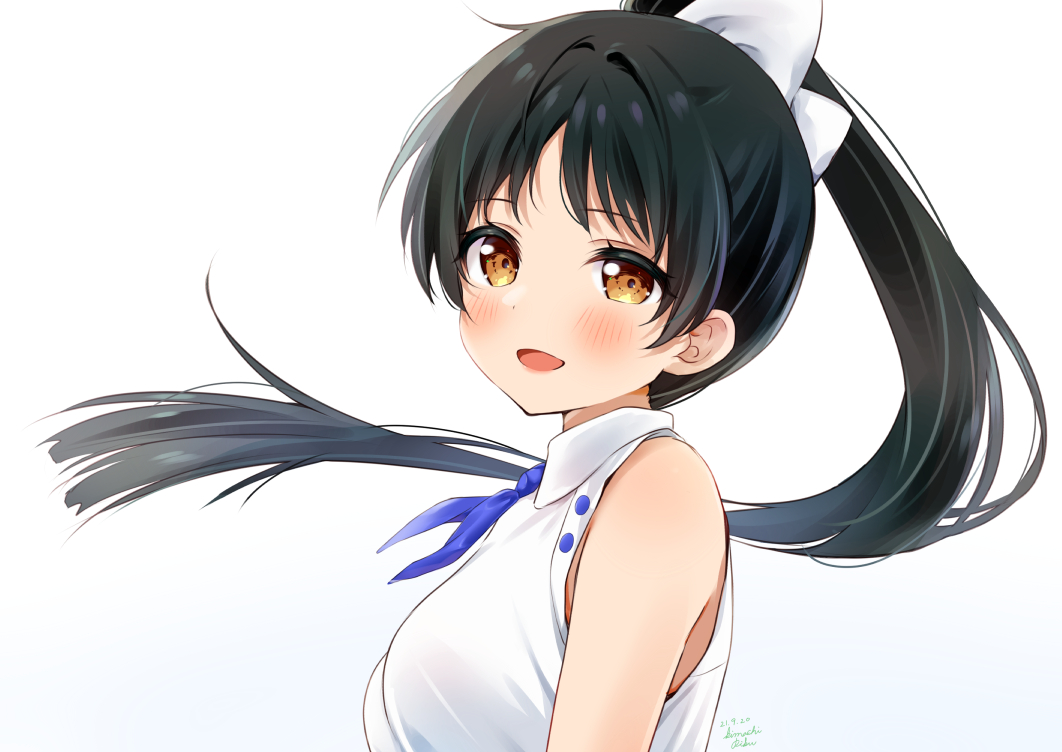 1girl, artist_name, bangs, black_hair, blush, breasts, dated, eyebrows_visible_through_hair