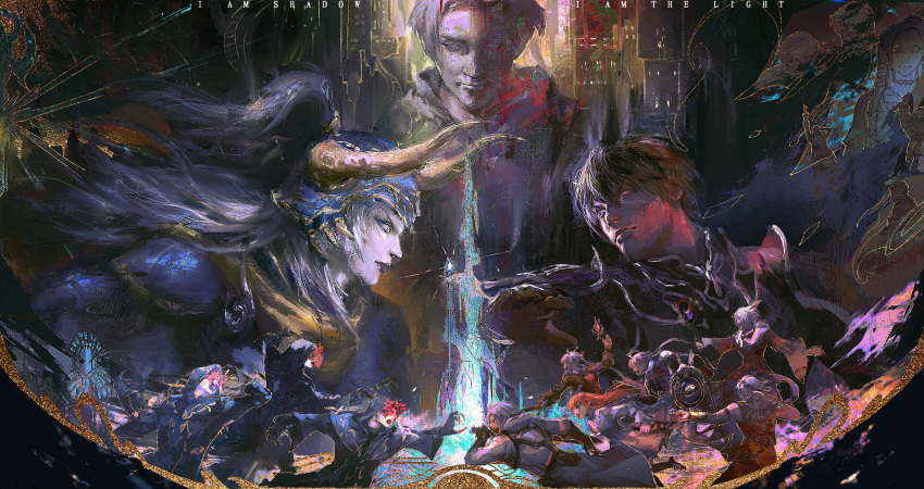 adventurer_(ff14), alisaie_leveilleur, alphinaud_leveilleur, armor, battle, cloudy.zy, dark_knight_(final_fantasy), elf
