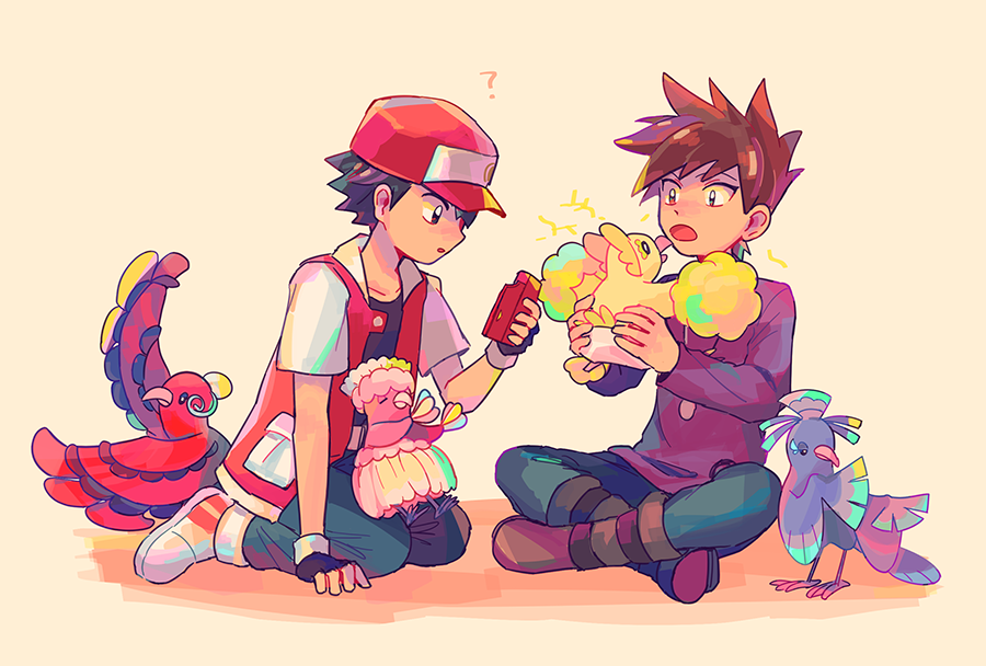 2boys, ?, bangs, baseball_cap, blue_oak, boots, brown_hair, commentary_request