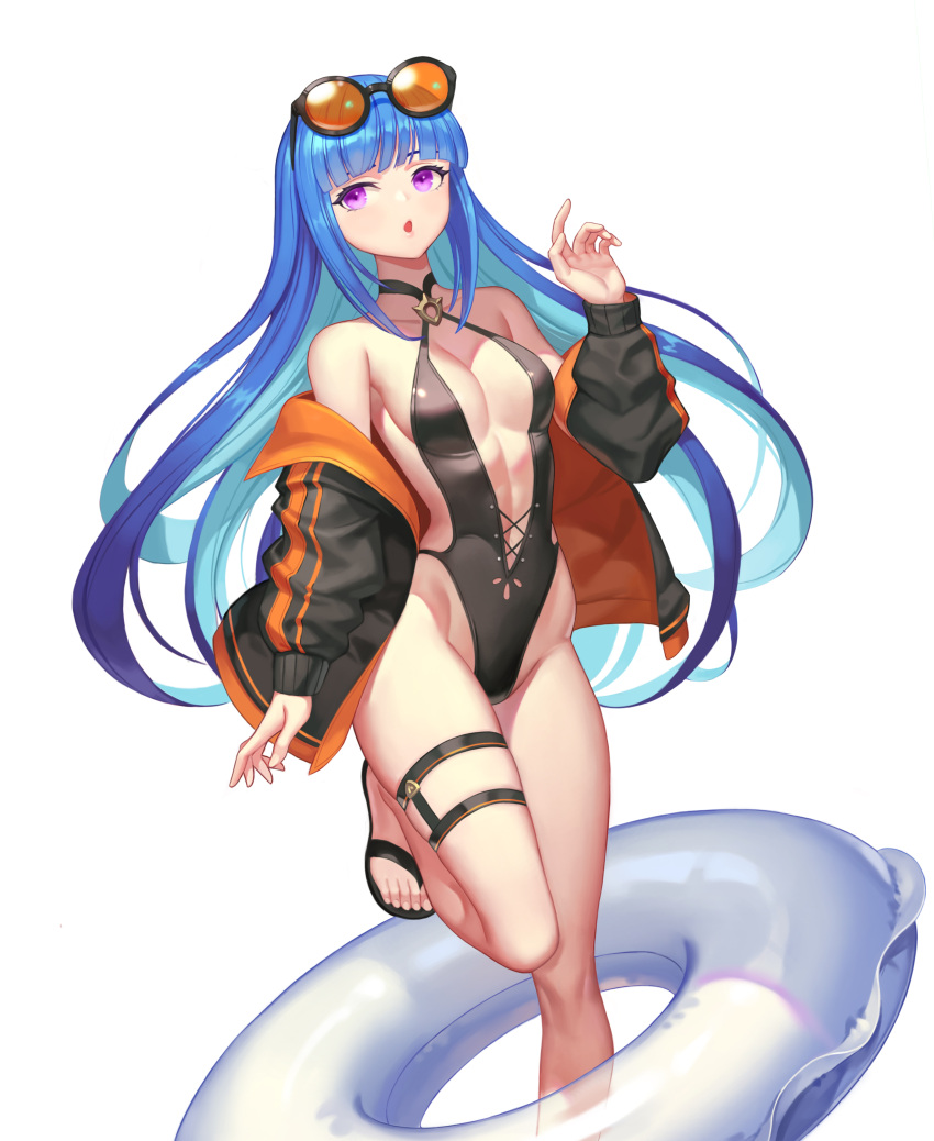 1girl, absurdres, aqua_hair, bikini, blue_hair, breasts, highres, inndertube