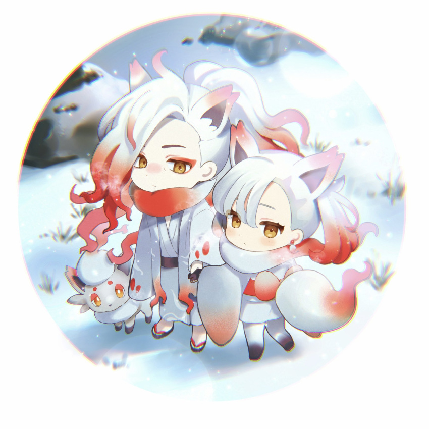 1boy, 1girl, blush, brother_and_sister, closed_mouth, commentary_request, cosplay, earrings