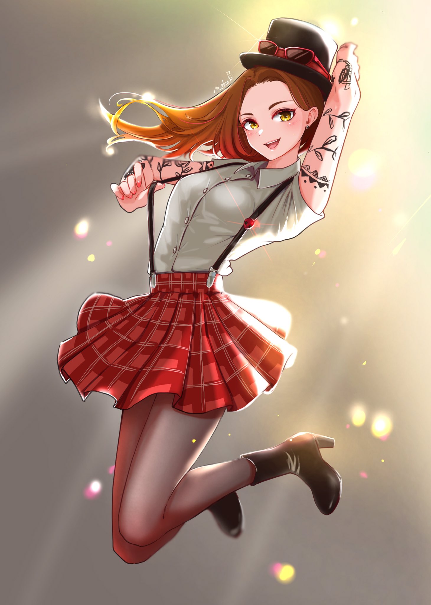 1girl, black_legwear, blush, boots, breasts, earrings, fortnite, glasses