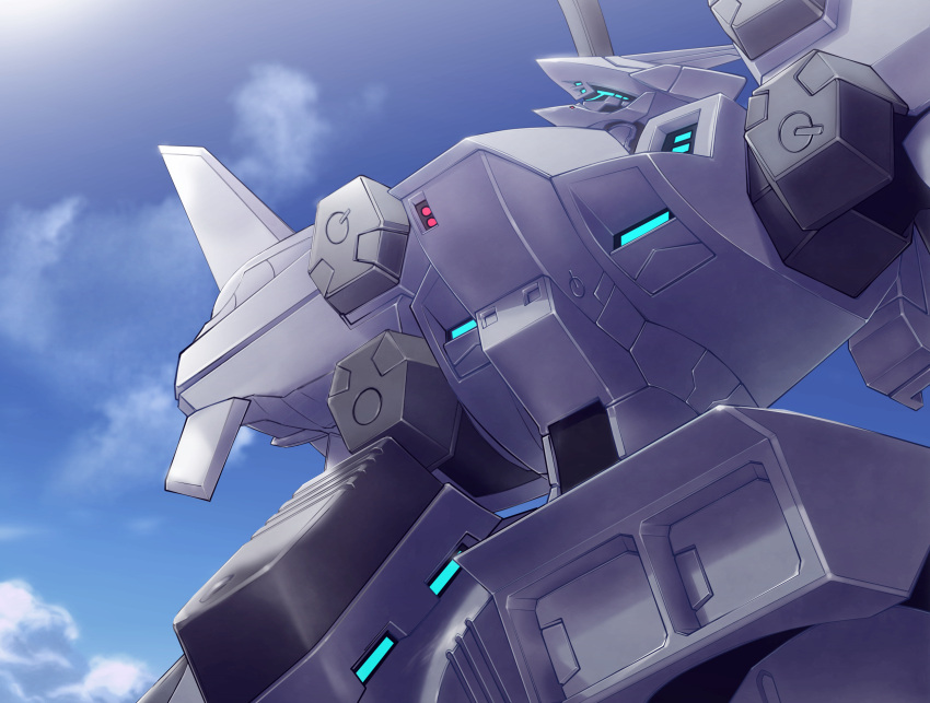 artist_request, clouds, dutch_angle, ef-2000_typhoon_(muvluv), from_below, game_cg, highres, looking_up