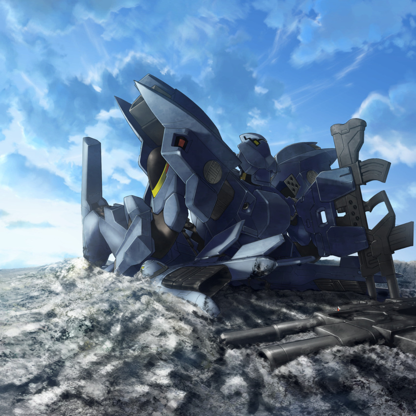 artist_request, damaged, f-18_hornet_(muvluv), game_cg, gun, highres, looking_up, lying