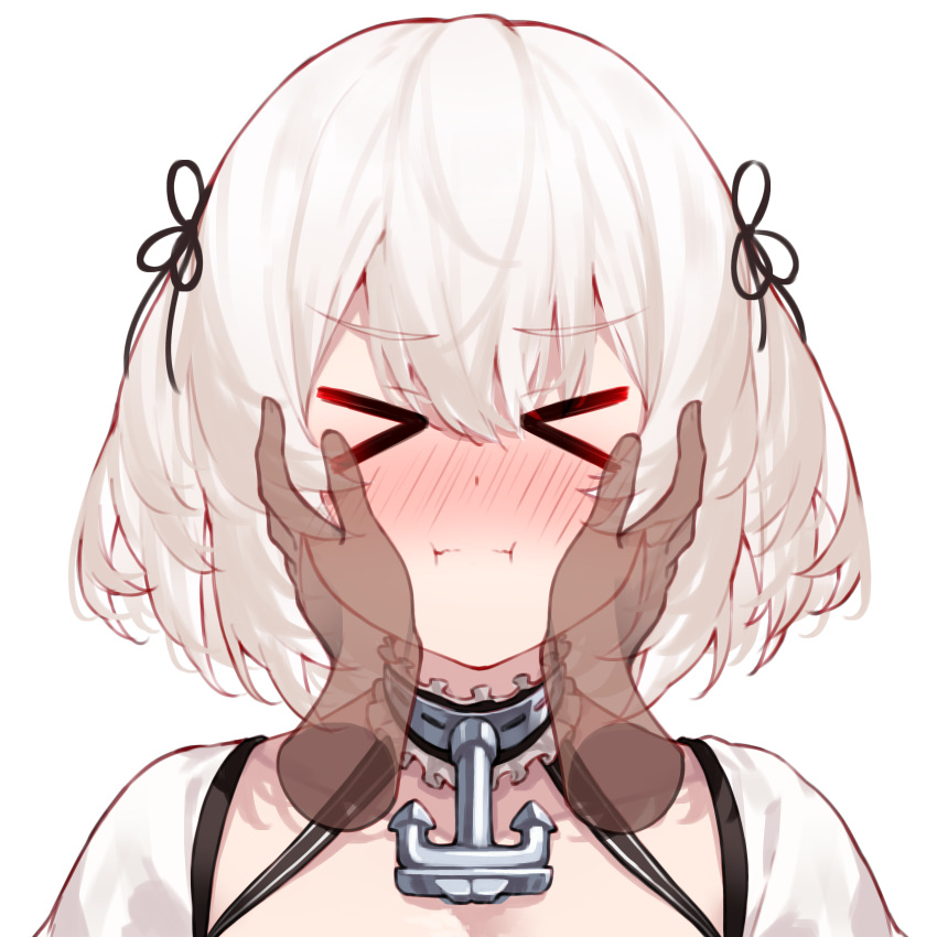 >_<, 1girl, absurdres, anchor_choker, azur_lane, blush, cleavage_cutout, closed_mouth