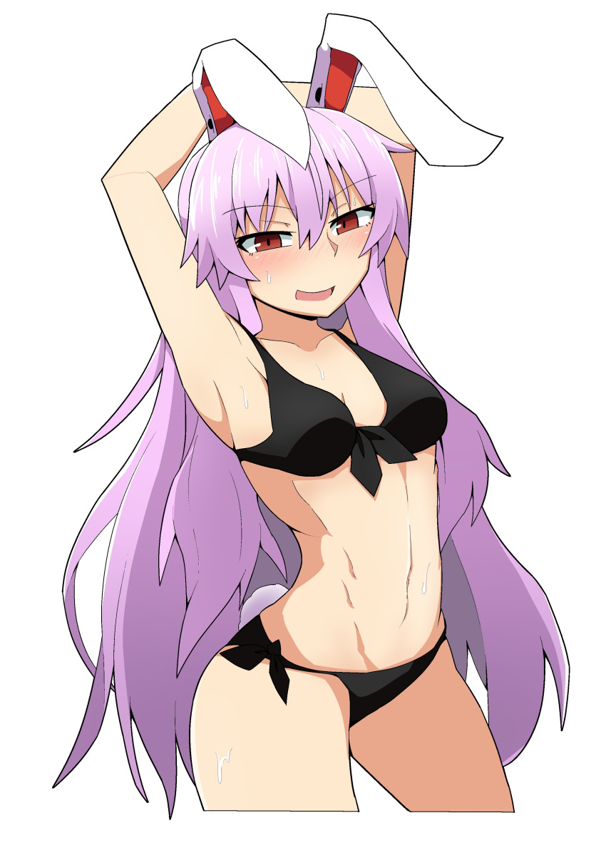 1girl, :d, absurdres, agu_(antyosan), animal_ears, armpits, arms_behind_head, arms_up