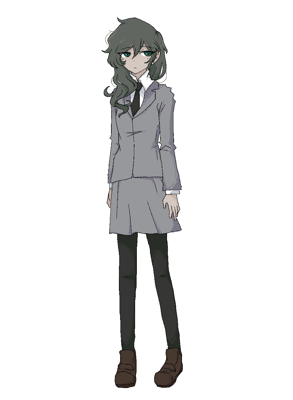 1girl, black_eyes, black_hair, black_legwear, blazer, dark_skin, harriet_lily, highres