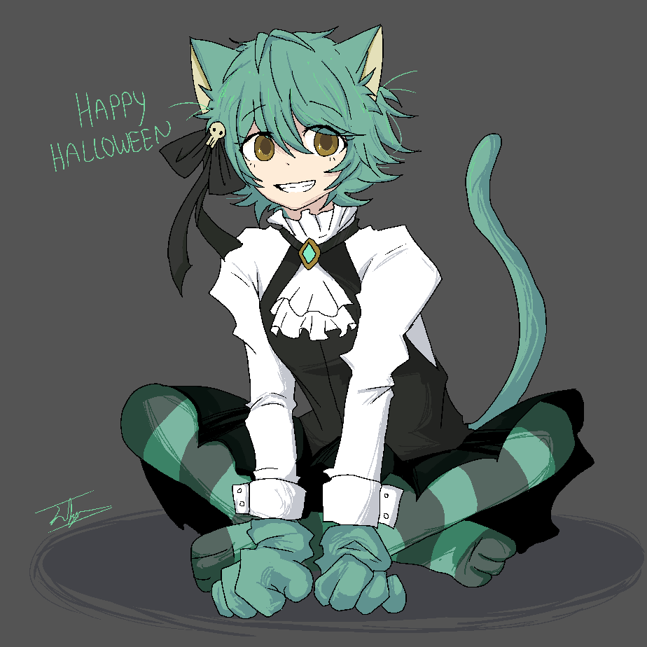 1girl, animal_ears, black_ribbon, brown_eyes, cat_ears, cat_tail, emma_hawkins, fake_animal_ears